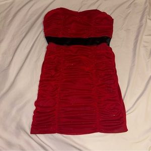 Short Red Strapless Sparkle Dress with Black Band